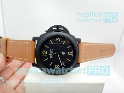 Replica Panerai Luminor Black Dial Brown Leather Strap Watch